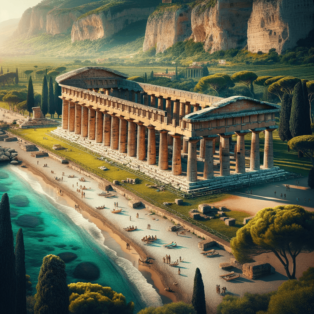 genera una foto realistica del luogo contenuto nell’articolo “**Scopri la Meraviglia di Paestum: Un Tuffo nella Storia della Magna Grecia**
Se stai programmando una vacanza in Campania, un luogo che non può assolutamente mancare nella tua lista è Paestum. Situato lungo la costa del Cilento, questo affascinante sito archeologico è un autentico gioiello della Magna Grecia, capace di trasportarti indietro nel tempo fino a circa 2.500 anni fa.
La bellezza di Paestum risiede nei suoi spettacolari templi greci, considerati tra i meglio conservati del mondo. Tre sono le strutture principali che dominano la scena: il Tempio di Hera, il Tempio di Nettuno e il Tempio di Cerere. Ognuno di questi racconta storie di una civiltà avanzata e artisticamente straordinaria, riflessi del ricco passato culturale dell’Italia meridionale.
Passeggiare tra le rovine di Paestum è un’esperienza mozzafiato. I templi, con le loro maestose colonne doriche e gli intricati dettagli architettonici, costeggiano un paesaggio perfetto che si integra armoniosamente con la natura circostante, creando un’atmosfera quasi magica. La visita può essere arricchita da una sosta al Museo Archeologico Nazionale di Paestum, dove sono esposti preziosi reperti tra cui la celebre Tomba del Tuffatore, unica scultura di dipinti greci arcaici giunta fino a noi intatta.
Oltre alla storia, Paestum offre anche splendide spiagge bagnate dalle acque cristalline del Mar Tirreno, l’ideale per rilassarsi dopo una giornata di immersione nella cultura. E non dimenticare di assaporare i prodotti locali, come la famosa mozzarella di bufala, che qui raggiunge livelli di eccellenza.
Per chi desidera trascorrere del tempo alla scoperta di questa straordinaria regione, consigliamo di soggiornare presso **Casa Vacanze Binario 176**. Situata a breve distanza da Paestum, questa struttura offre il comfort di una casa moderna immersa in un contesto tranquillo e accogliente, ideale per esplorare i tesori nascosti della Campania. Prova un soggiorno che unisce cultura, relax e l’incanto di una terra ricca di storia e tradizioni.”